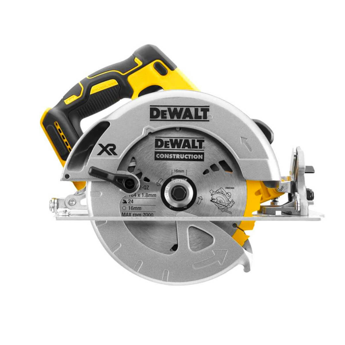 DeWalt DCS570N side profile showing bevel adjustment