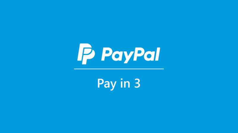 PayPal logo with 'Pay in 3' text on a blue background