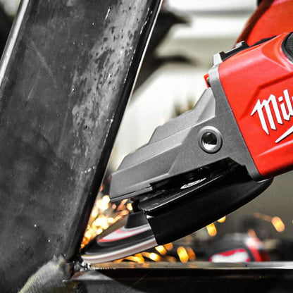 Milwaukee tool cutting through metal with sparks flying