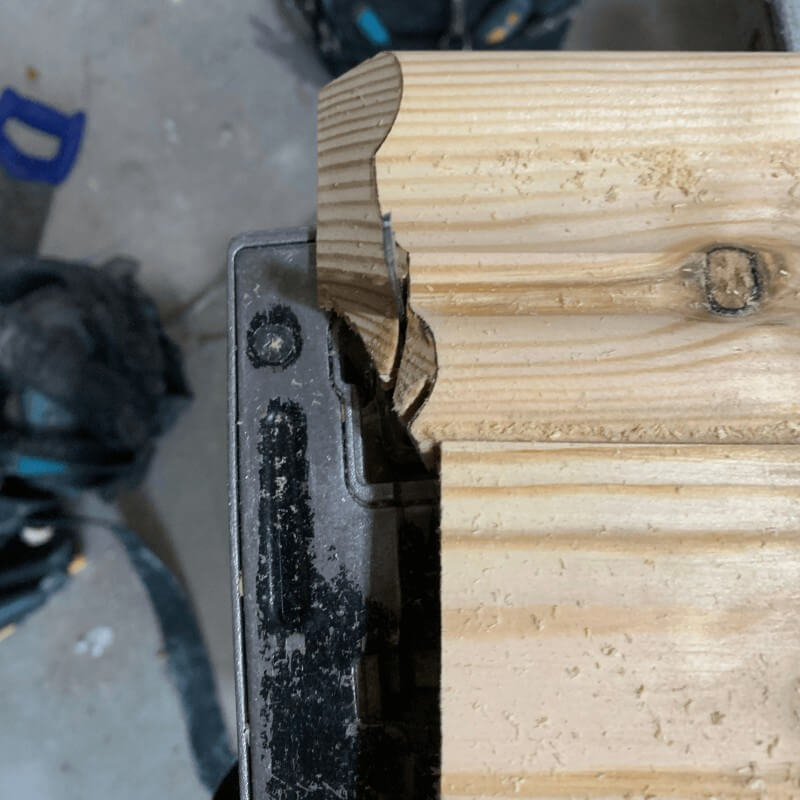 Internal scribe being cut out of a length of skirking board