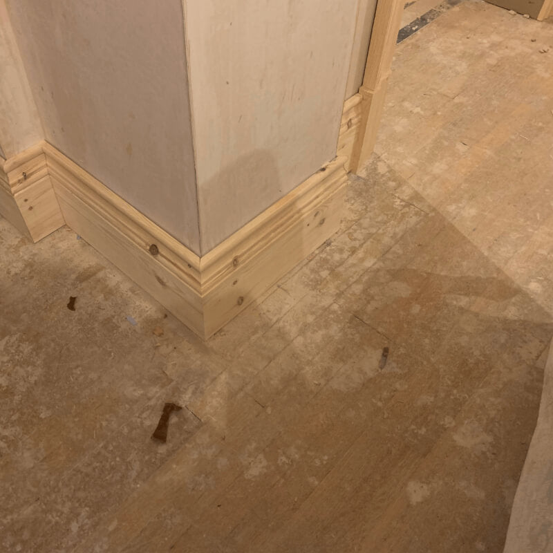 skirting board glued and pinned to plaster boards completed 