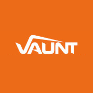 White 'VAUNT' logo on an orange background