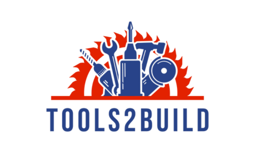 Logo with tools and the text 'TOOLS2BUILD' on a white background