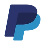 Logo of PayPal with a blue 'P' on a white background
